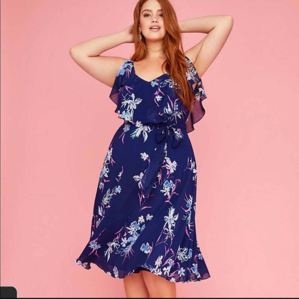 Lane Bryant Printed Split Flutter Sleeve Midi Dress Womens Plus